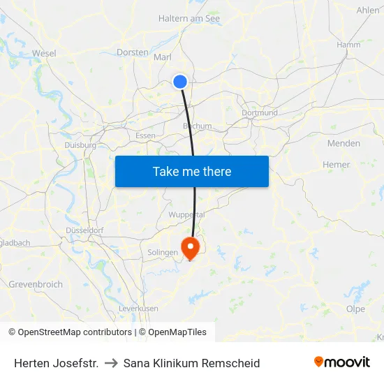 Herten Josefstr. to Sana Klinikum Remscheid map