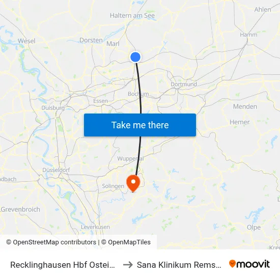 Recklinghausen Hbf Osteingang to Sana Klinikum Remscheid map