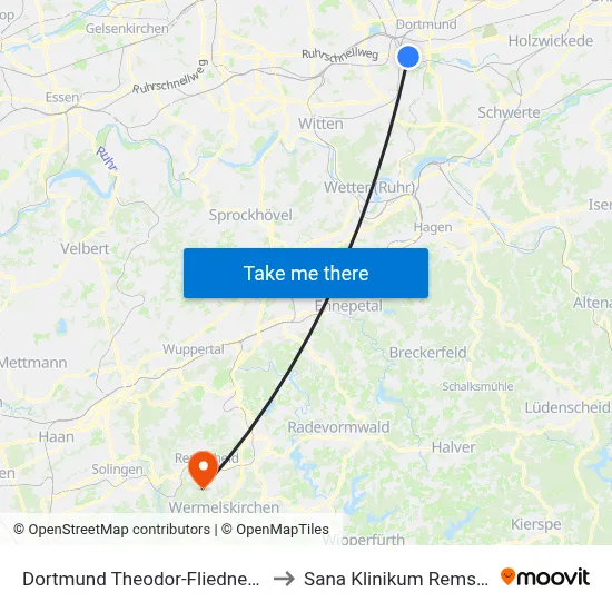 Dortmund Theodor-Fliedner-Heim to Sana Klinikum Remscheid map