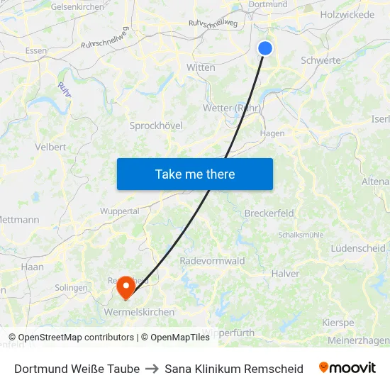 Dortmund Weiße Taube to Sana Klinikum Remscheid map