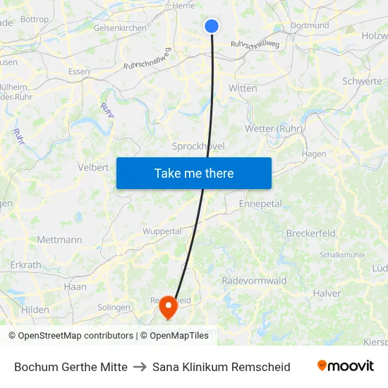 Bochum Gerthe Mitte to Sana Klinikum Remscheid map