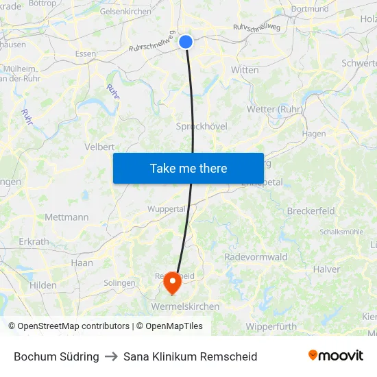 Bochum Südring to Sana Klinikum Remscheid map