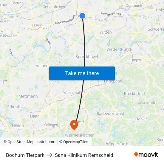 Bochum Tierpark to Sana Klinikum Remscheid map