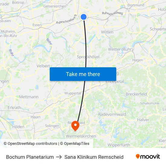 Bochum Planetarium to Sana Klinikum Remscheid map