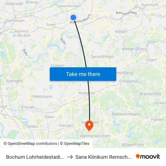 Bochum Lohrheidestadion to Sana Klinikum Remscheid map
