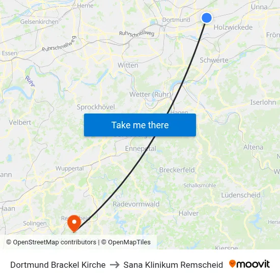 Dortmund Brackel Kirche to Sana Klinikum Remscheid map