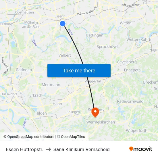 Essen Huttropstr. to Sana Klinikum Remscheid map