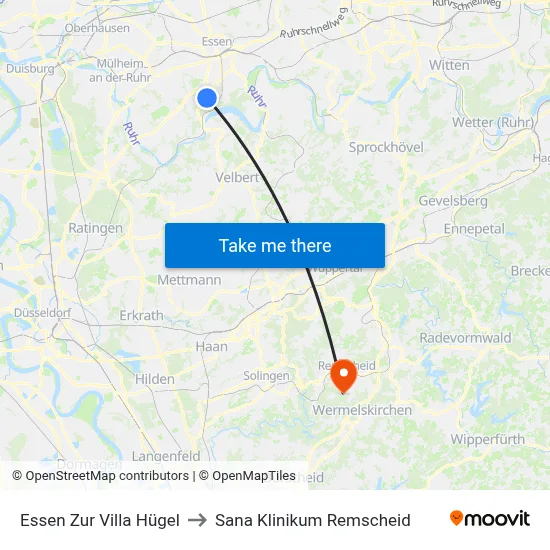 Essen Zur Villa Hügel to Sana Klinikum Remscheid map