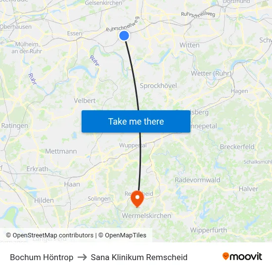 Bochum Höntrop to Sana Klinikum Remscheid map