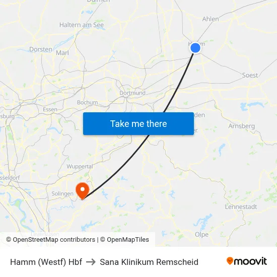 Hamm (Westf) Hbf to Sana Klinikum Remscheid map