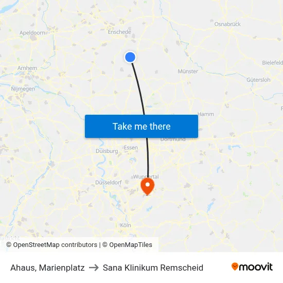 Ahaus, Marienplatz to Sana Klinikum Remscheid map