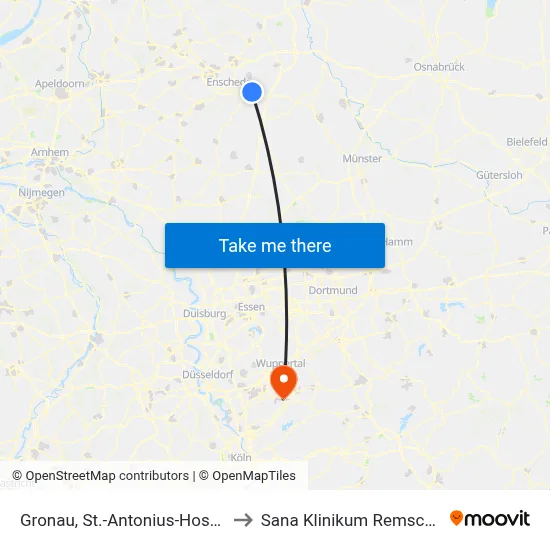 Gronau, St.-Antonius-Hospital to Sana Klinikum Remscheid map