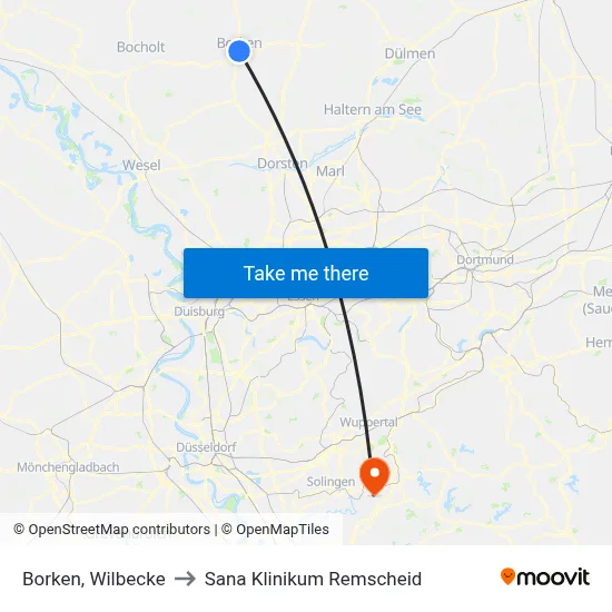 Borken, Wilbecke to Sana Klinikum Remscheid map