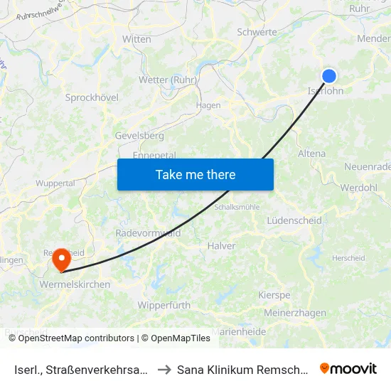 Iserl., Straßenverkehrsamt to Sana Klinikum Remscheid map