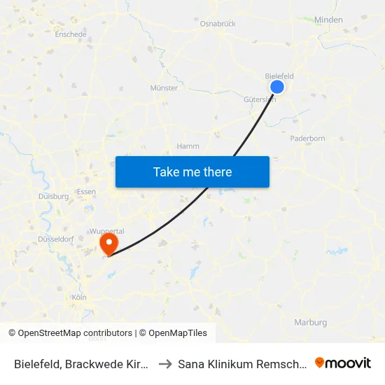 Bielefeld, Brackwede Kirche to Sana Klinikum Remscheid map