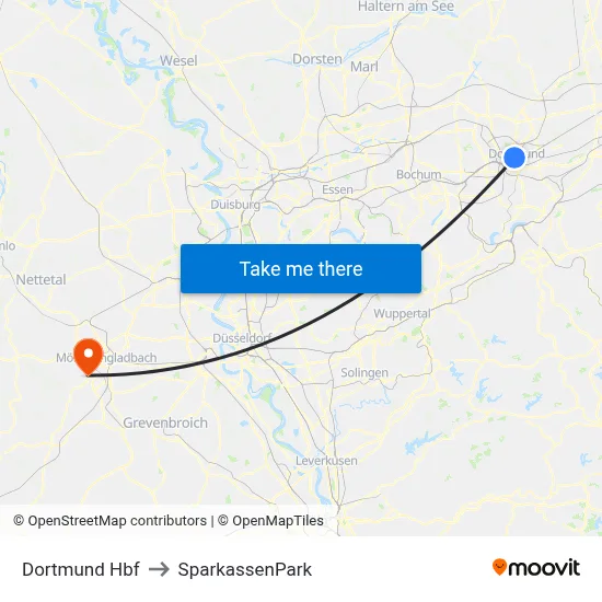 Dortmund Hbf to SparkassenPark map