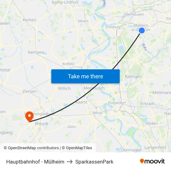 Hauptbahnhof - Mülheim to SparkassenPark map