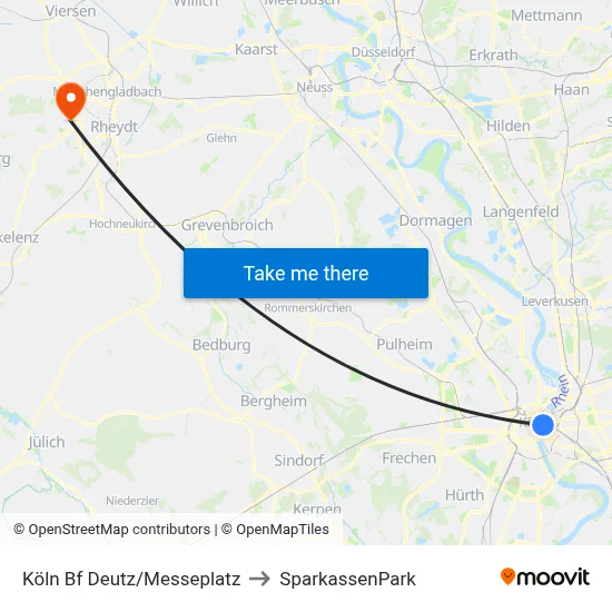 Köln Bf Deutz/Messeplatz to SparkassenPark map