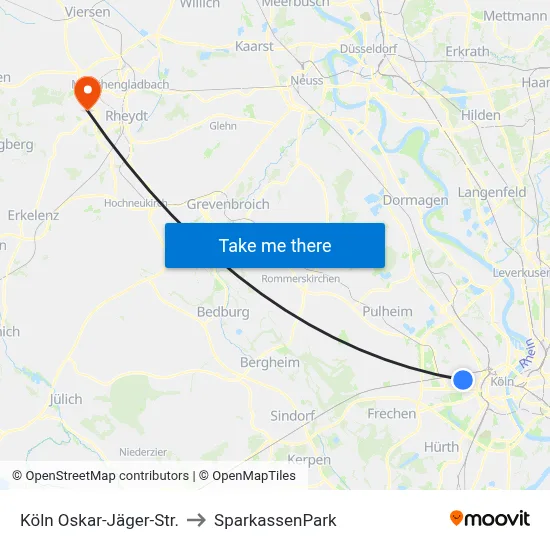 Köln Oskar-Jäger-Str. to SparkassenPark map