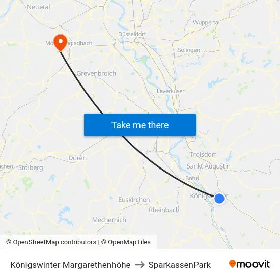 Königswinter Margarethenhöhe to SparkassenPark map