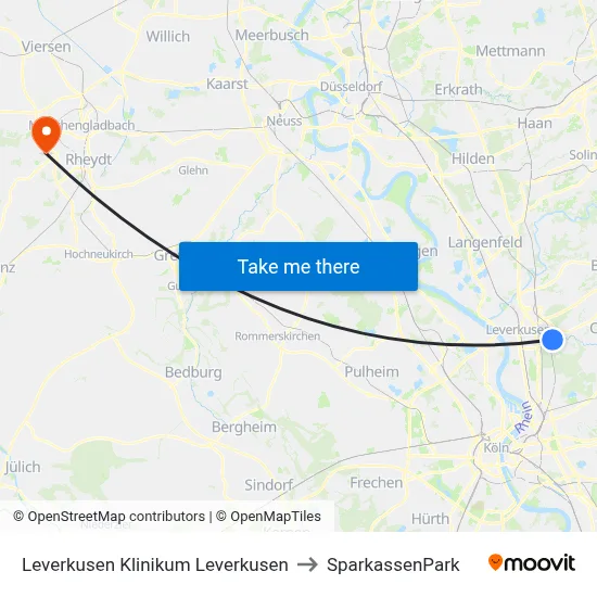 Leverkusen Klinikum Leverkusen to SparkassenPark map