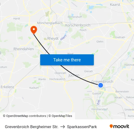 Grevenbroich Bergheimer Str. to SparkassenPark map