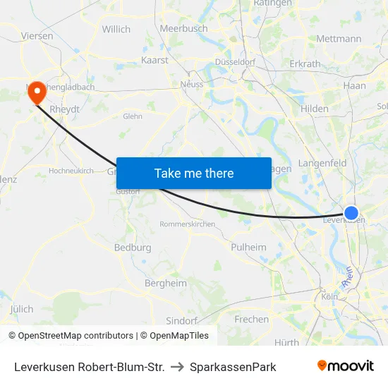 Leverkusen Robert-Blum-Str. to SparkassenPark map