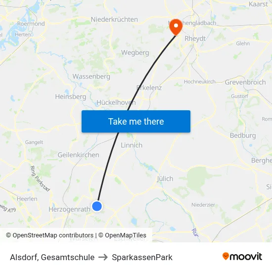 Alsdorf, Gesamtschule to SparkassenPark map
