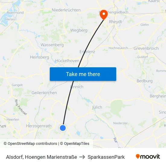 Alsdorf, Hoengen Marienstraße to SparkassenPark map