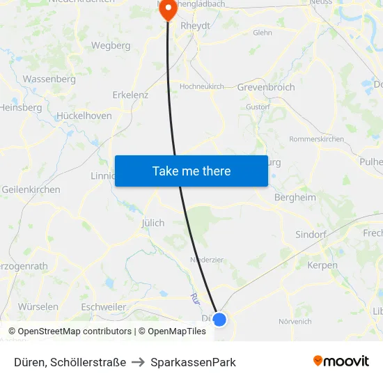 Düren, Schöllerstraße to SparkassenPark map