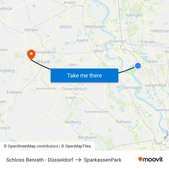 Schloss Benrath - Düsseldorf to SparkassenPark map