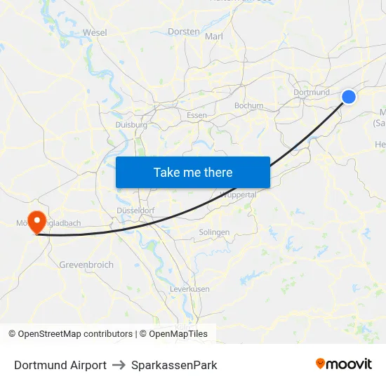 Dortmund Airport to SparkassenPark map