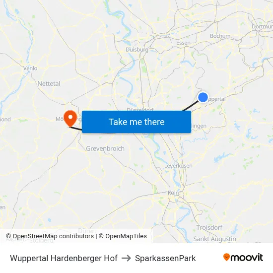 Wuppertal Hardenberger Hof to SparkassenPark map