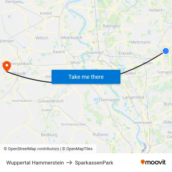 Wuppertal Hammerstein to SparkassenPark map