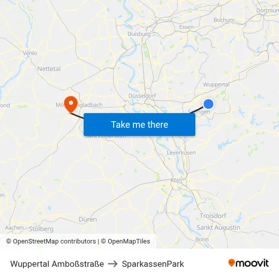 Wuppertal Amboßstraße to SparkassenPark map