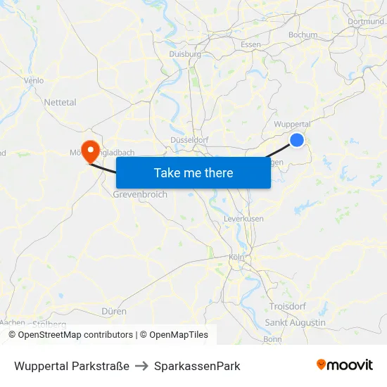 Wuppertal Parkstraße to SparkassenPark map