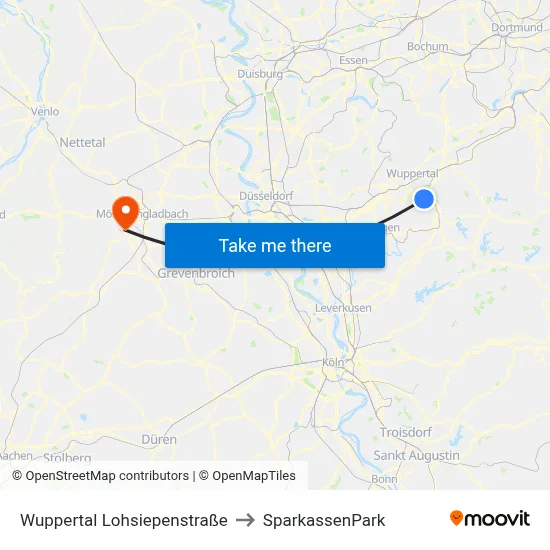 Wuppertal Lohsiepenstraße to SparkassenPark map
