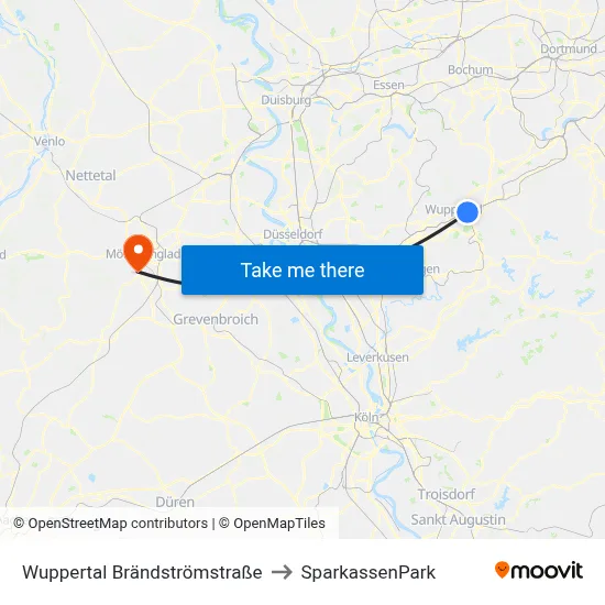 Wuppertal Brändströmstraße to SparkassenPark map
