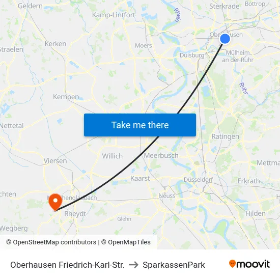 Oberhausen Friedrich-Karl-Str. to SparkassenPark map