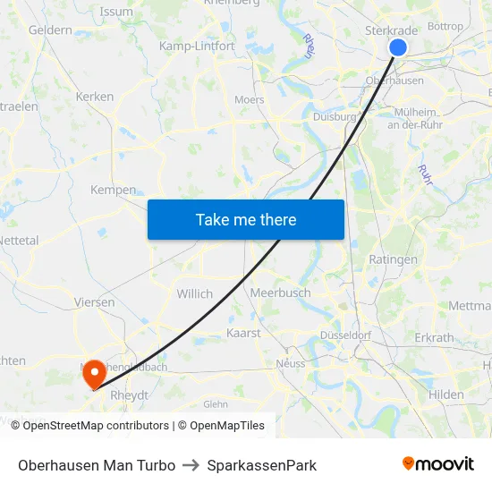 Oberhausen Man Turbo to SparkassenPark map