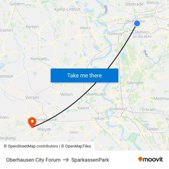 Oberhausen City Forum to SparkassenPark map