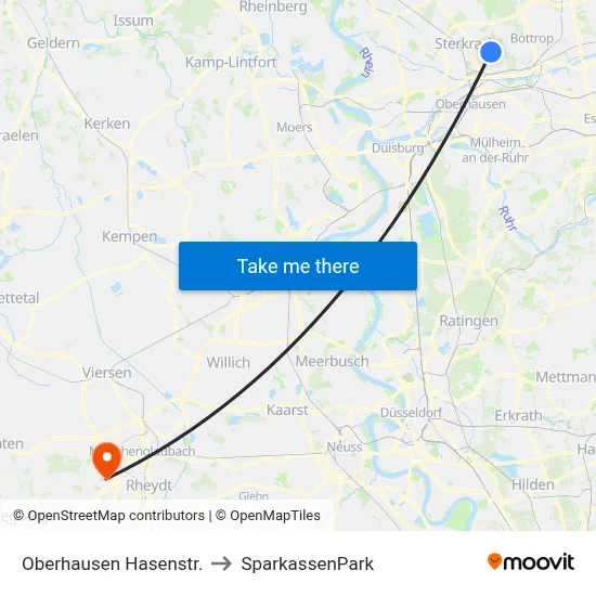 Oberhausen Hasenstr. to SparkassenPark map