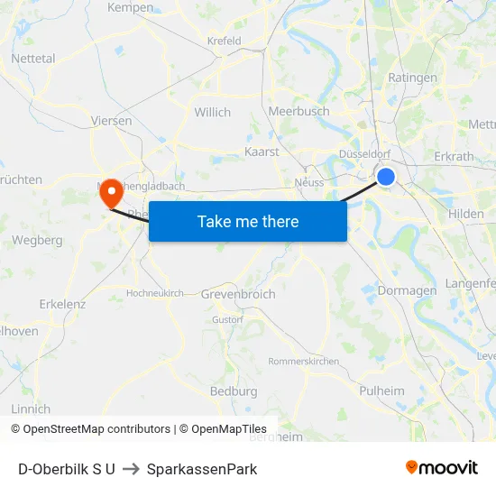 D-Oberbilk S U to SparkassenPark map