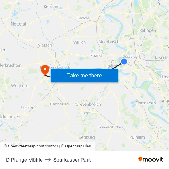 D-Plange Mühle to SparkassenPark map