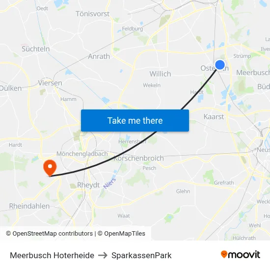 Meerbusch Hoterheide to SparkassenPark map