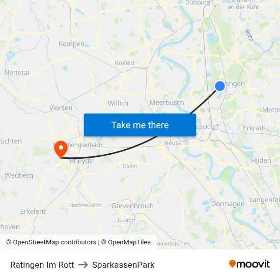 Ratingen Im Rott to SparkassenPark map