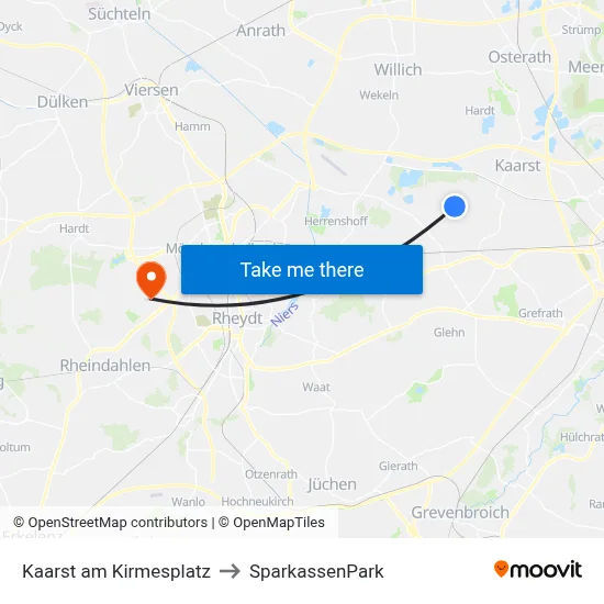 Kaarst am Kirmesplatz to SparkassenPark map
