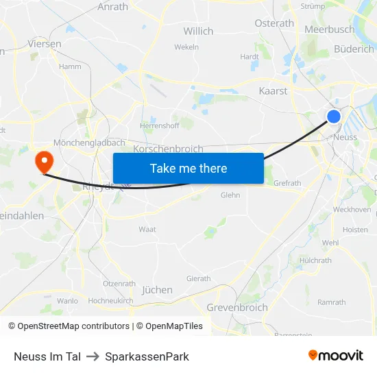 Neuss Im Tal to SparkassenPark map