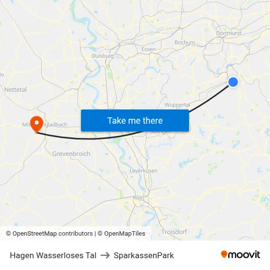 Hagen Wasserloses Tal to SparkassenPark map