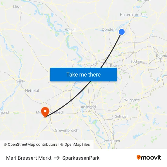 Marl Brassert Markt to SparkassenPark map